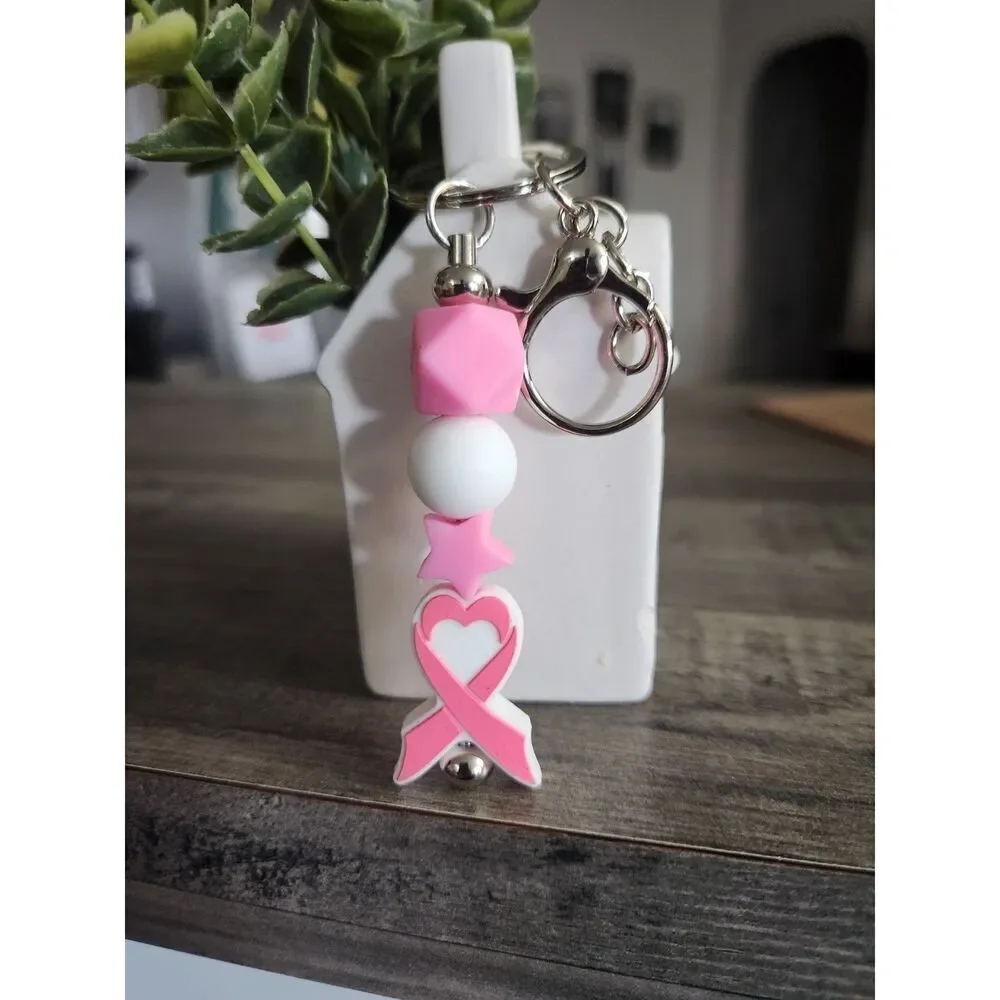 Breast Cancer Awareness Silicone Beaded Keychain